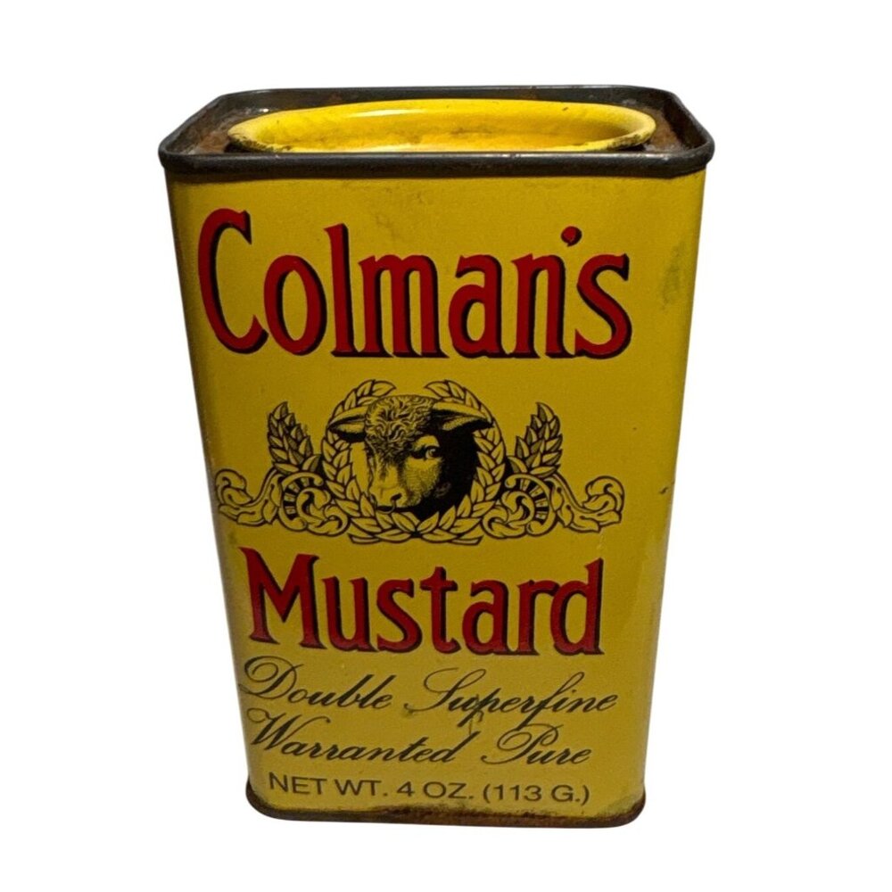 Vintage Colmans Mustard Tin 4 Oz 113g Made In Britain Collectible Kitchen Decor